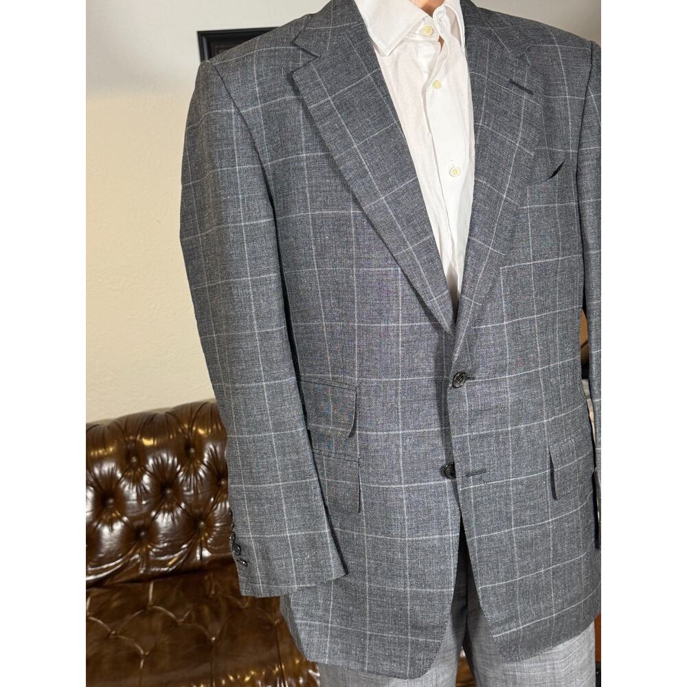 Tom Ford Linen Windowpane Charcoal Blazer Sportcoat 50R 40R US Italy Wool Silk